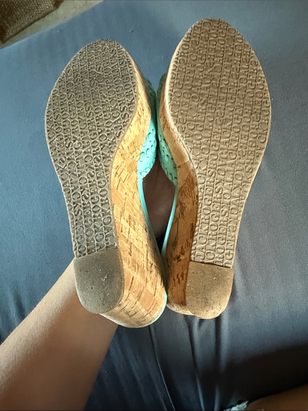 Jack Rogers Barcelona Capri Cork Wedge Sandals Turquoise Size 9 - Picture 5 of 5